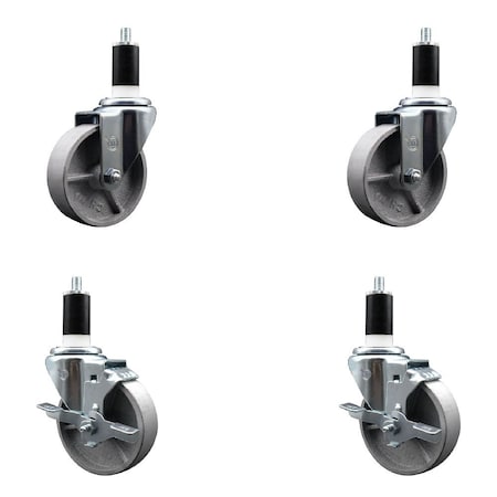 Service Caster 4'' Semi Steel Wheel Swivel 1-3/8'' Expanding Stem Caster Set 2 Brakes, 4PK SCC-EX20S414-SSS-2-TLB-2-138
